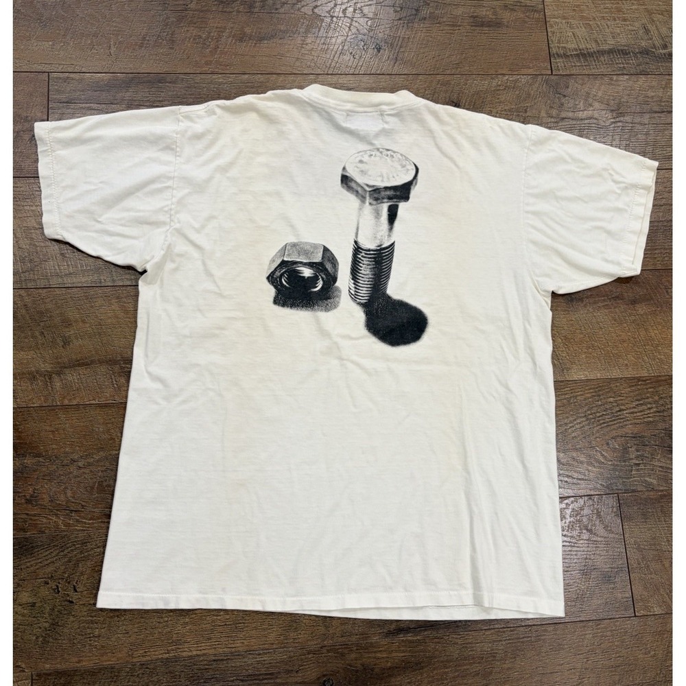 Vintage 90s Armani Exchange Nuts And Bolts Double Sided Graphic Tee Large White